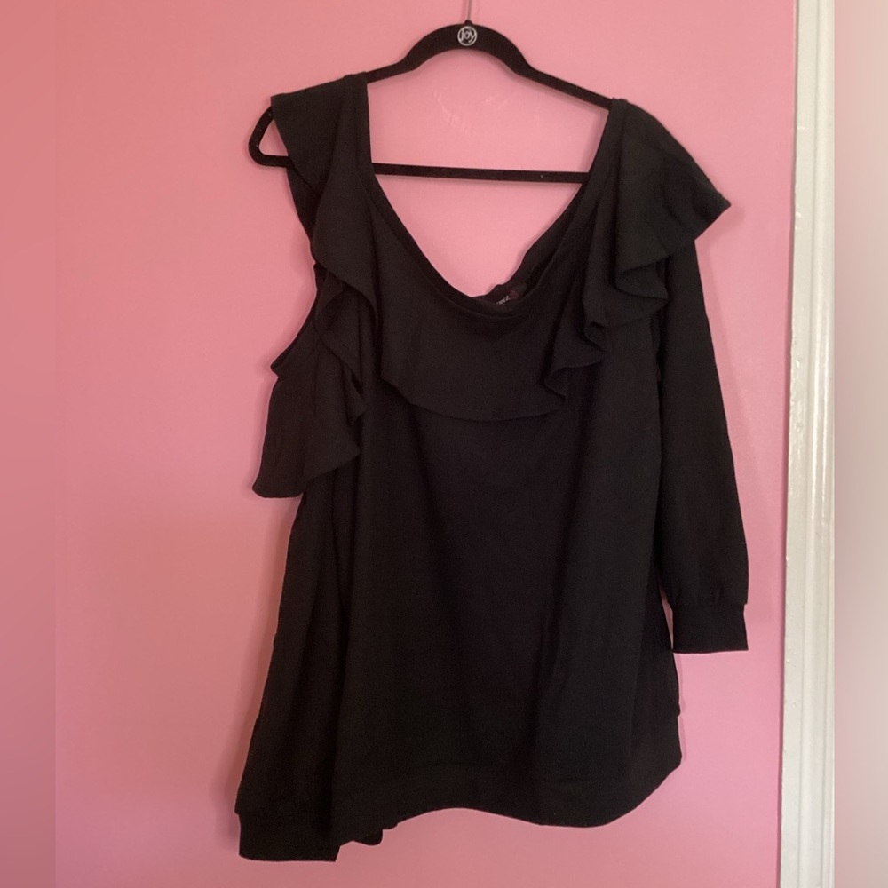 Black Ruffle One Cold Shoulder Sweater